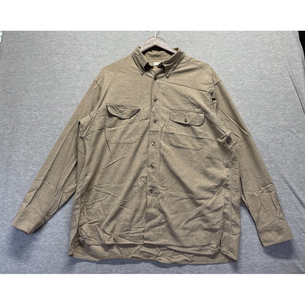 Turnbury Work Shirt Mens XL Khaki Windowpane Cotton Pleated Button Down Rugged